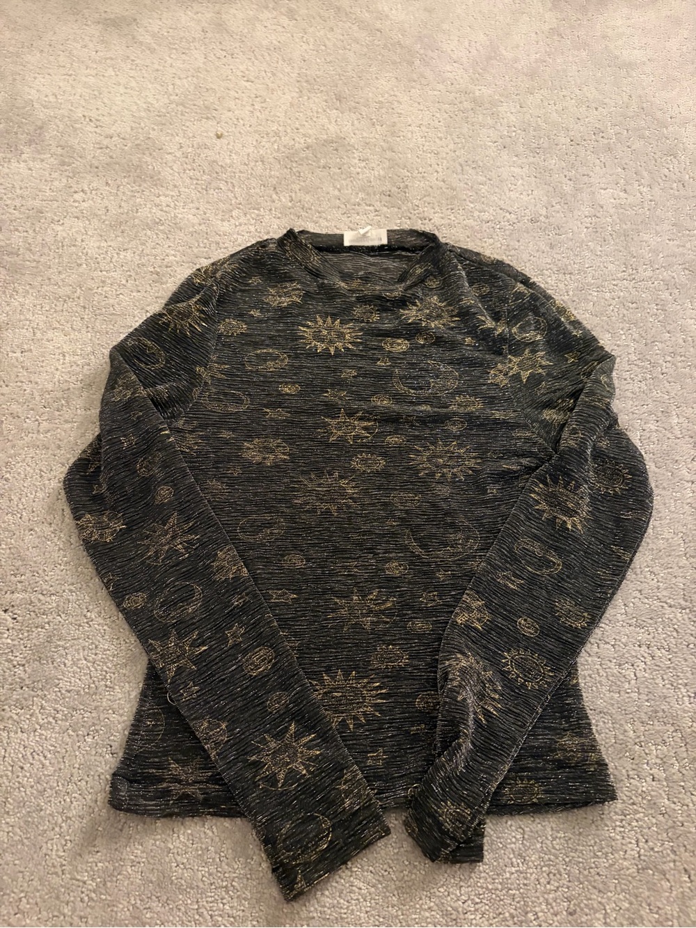 Superdown Black Long-Sleeve Star & Sun Print Top (Mesh Material)